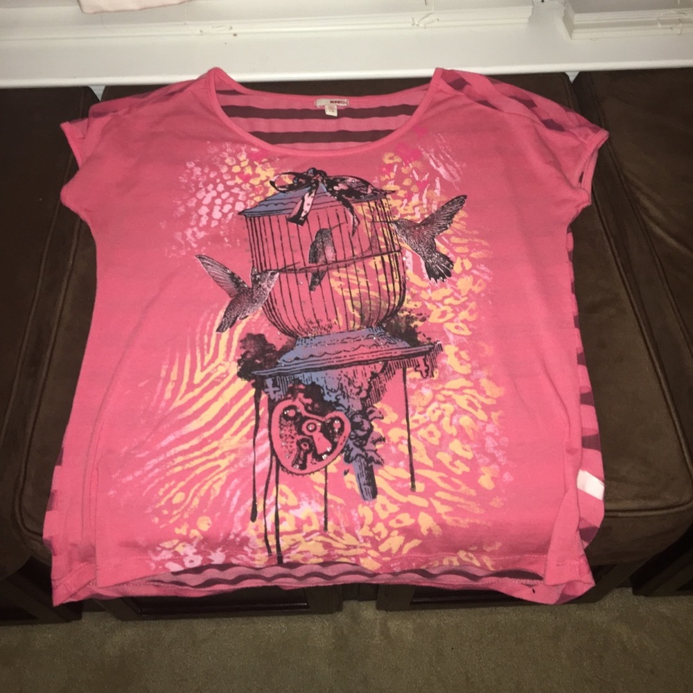 Bongo: Pink shirt with Humming Birds and Cage